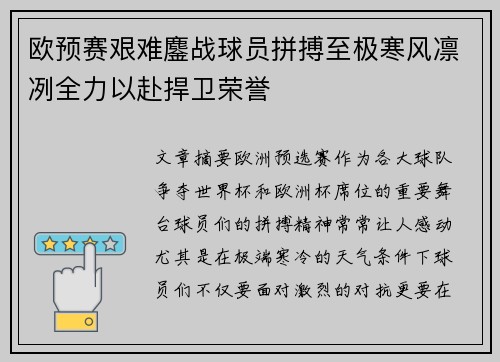 欧预赛艰难鏖战球员拼搏至极寒风凛冽全力以赴捍卫荣誉