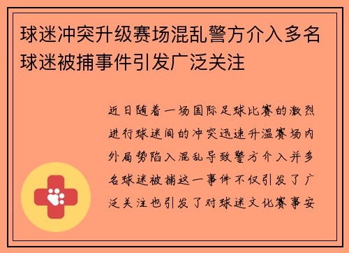 球迷冲突升级赛场混乱警方介入多名球迷被捕事件引发广泛关注